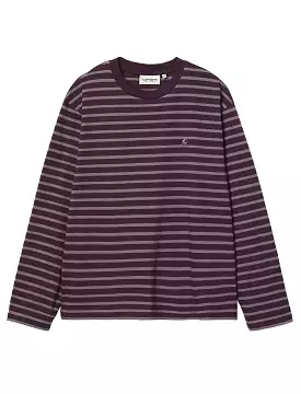 Carhartt WIP Long Sleeve Nell Stripe T-Shirt - Dark Plum / Misty Thistle - Ideal for streetwear enthusiasts.