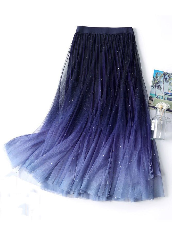 Chic Navy Gradient Color High Waist Tulle Skirts for Summer - AS1069