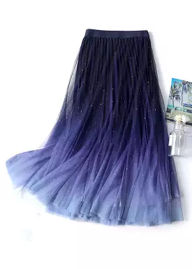 Chic Navy Gradient Color High Waist Tulle Skirts for Summer - AS1069