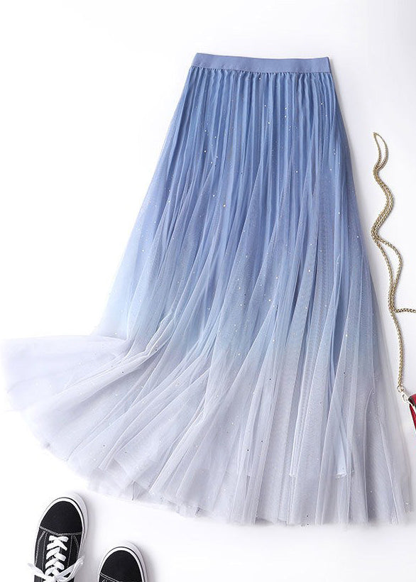 Chic Navy Gradient Color High Waist Tulle Skirts for Summer - AS1069