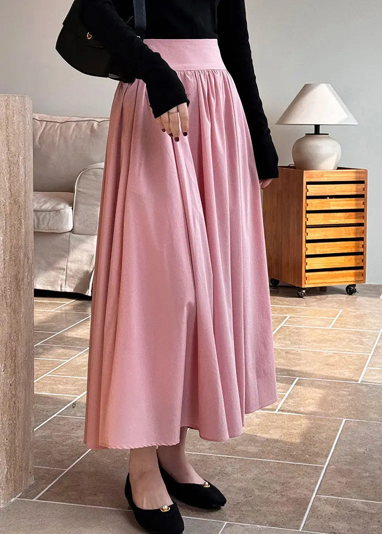 Chic Pink Zippered Skirts, High Waist, Cotton, Spring CG1047.