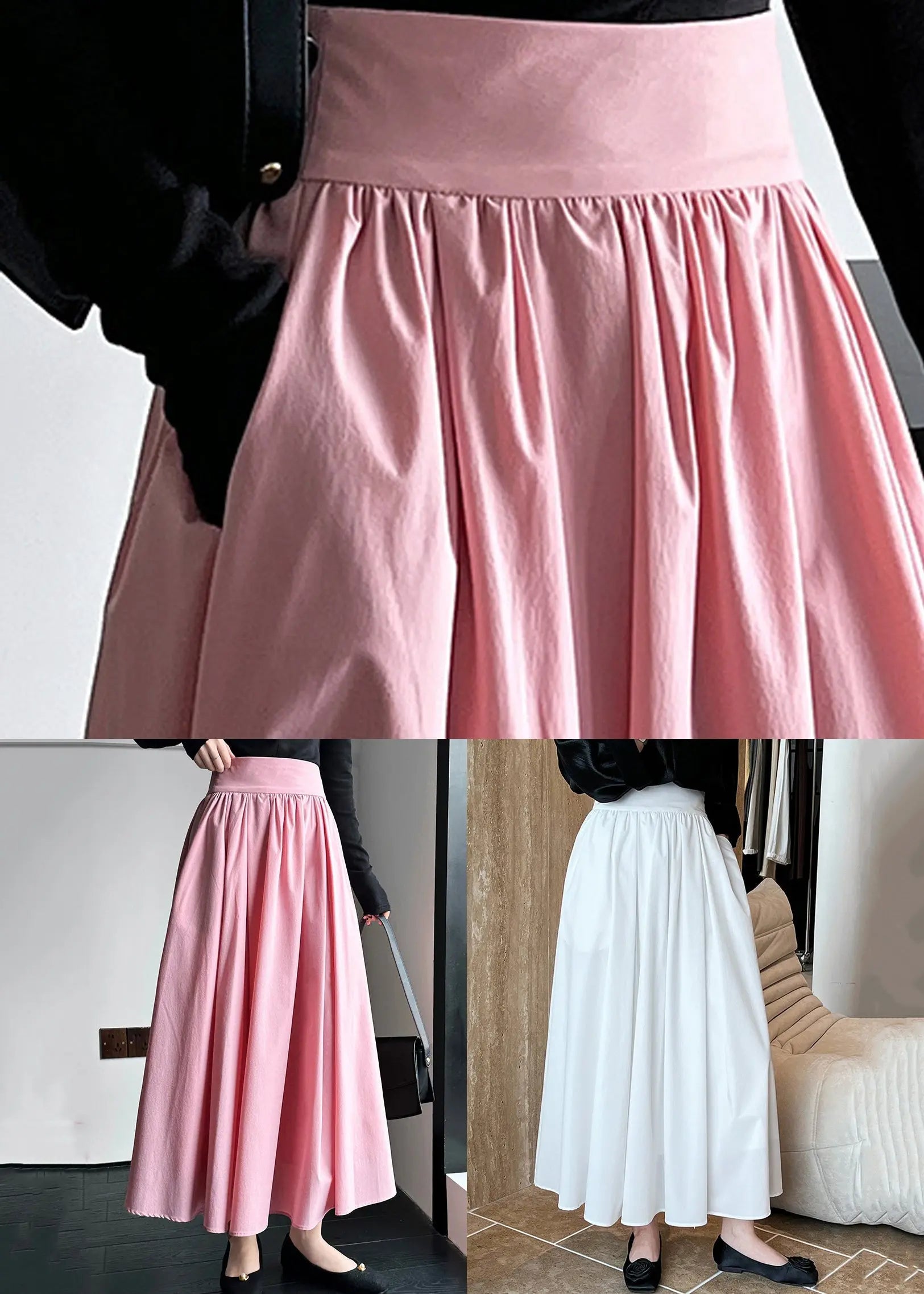 Chic Pink Zippered Skirts, High Waist, Cotton, Spring CG1047.