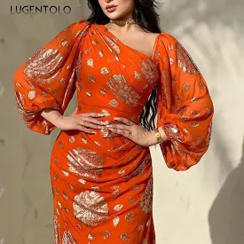 Chiffon Orange Maxi Dress - Slim Fit, Empire Waist - Elegant Spring Summer Design