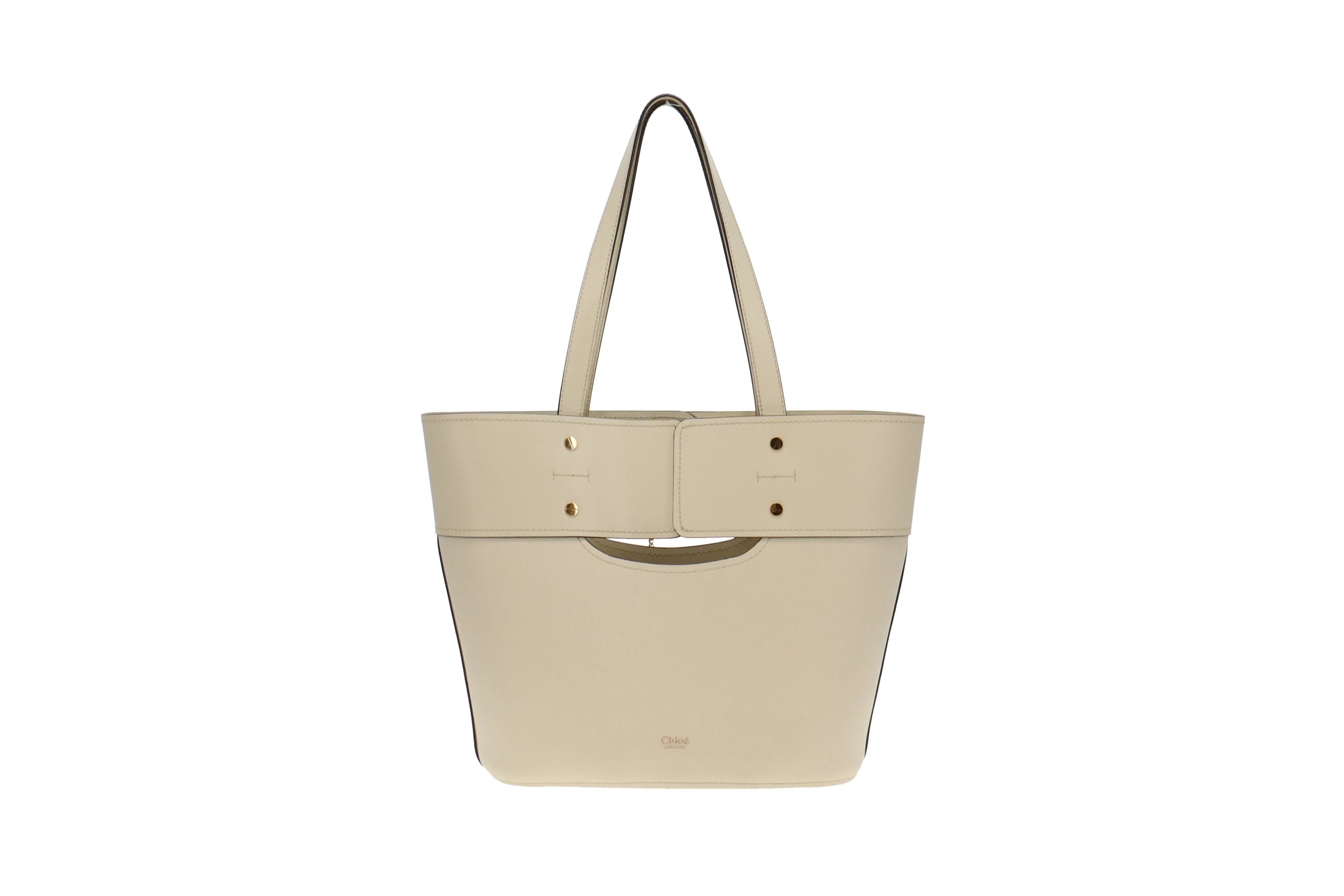 Chloe Cream Smooth and Grained Leather Medium Aby Tote