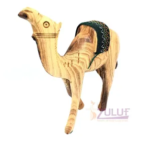 Christian Olive Wood Camel Figure with Handmade Red or Green Saddle - 14.5cm (ANI001)