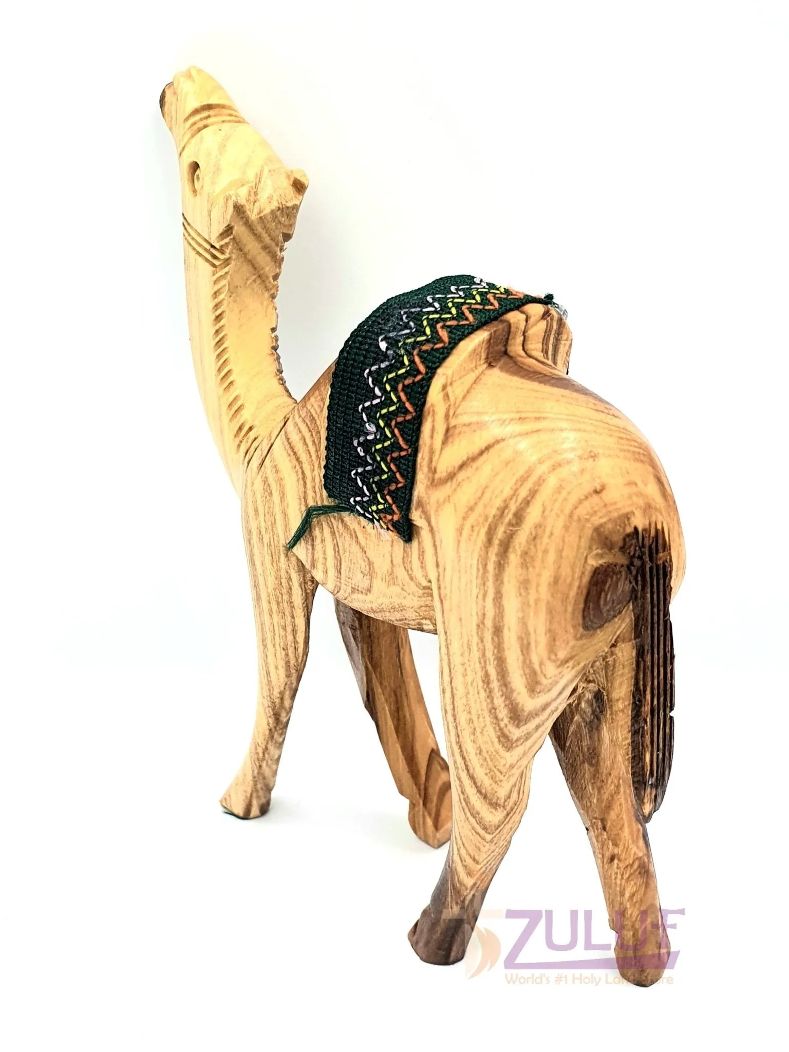 Christian Olive Wood Camel Figure with Handmade Red or Green Saddle - 14.5cm (ANI001)