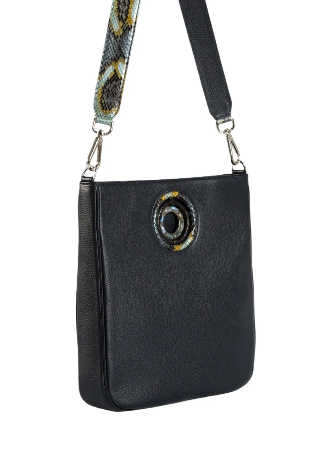 Cloe Jeweled Crossbody Tote - Navy Leather, Labradorite