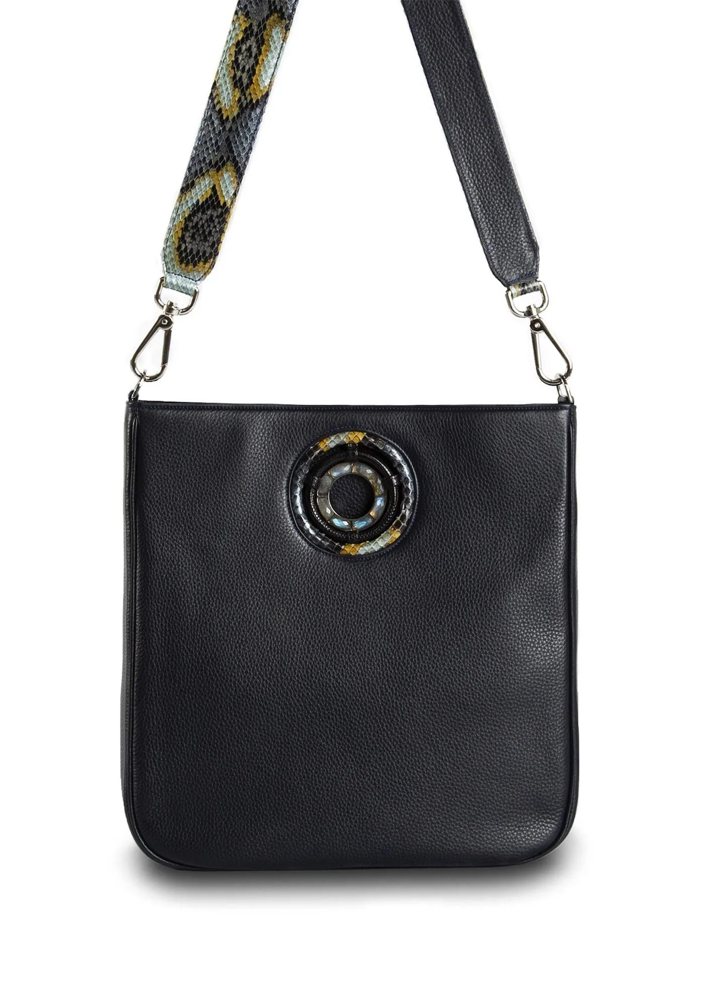 Cloe Jeweled Crossbody Tote - Navy Leather, Labradorite