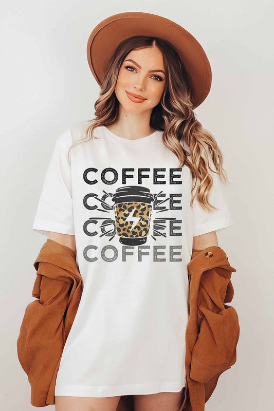 Coffee Print Cheetah Graphic T-Shirt