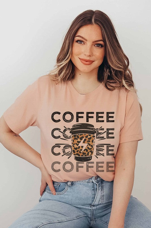 Coffee Print Cheetah Graphic T-Shirt