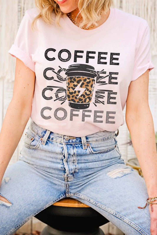 Coffee Print Cheetah Graphic T-Shirt