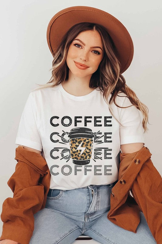 Coffee Print Cheetah Graphic T-Shirt