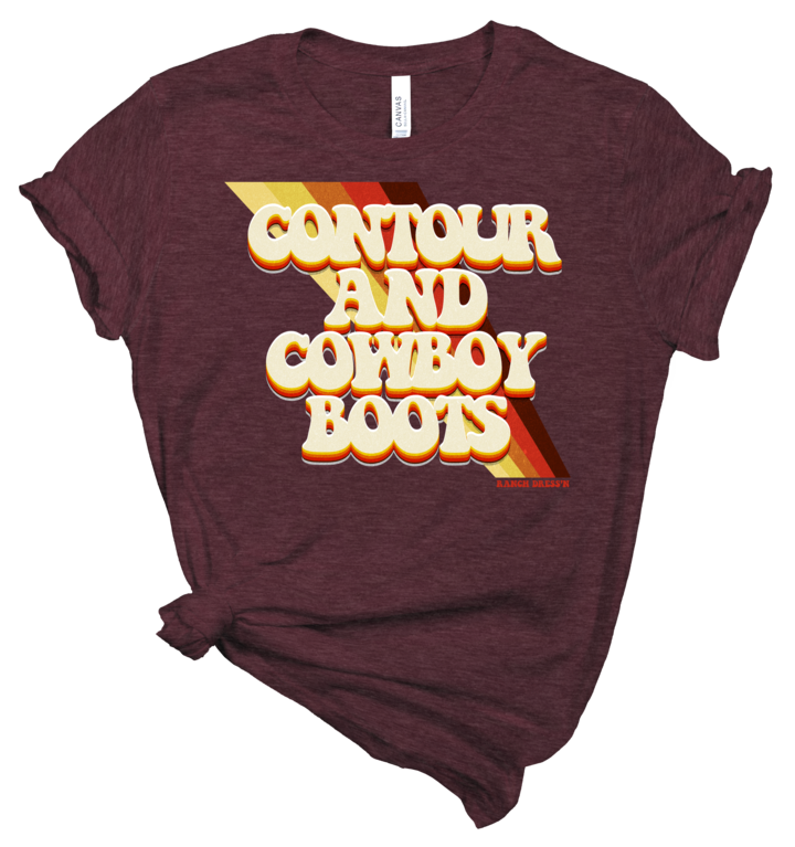 Contour Maroon Tee with Cowboy Boots