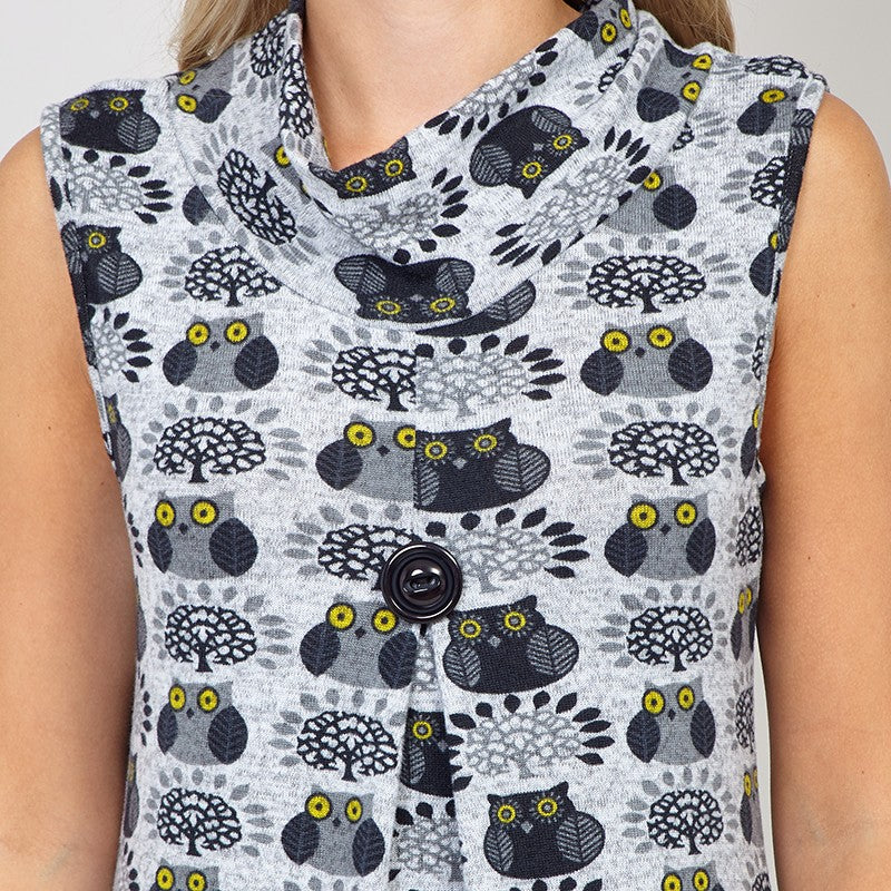 Cowl Neck Owl Knit Sleeveless