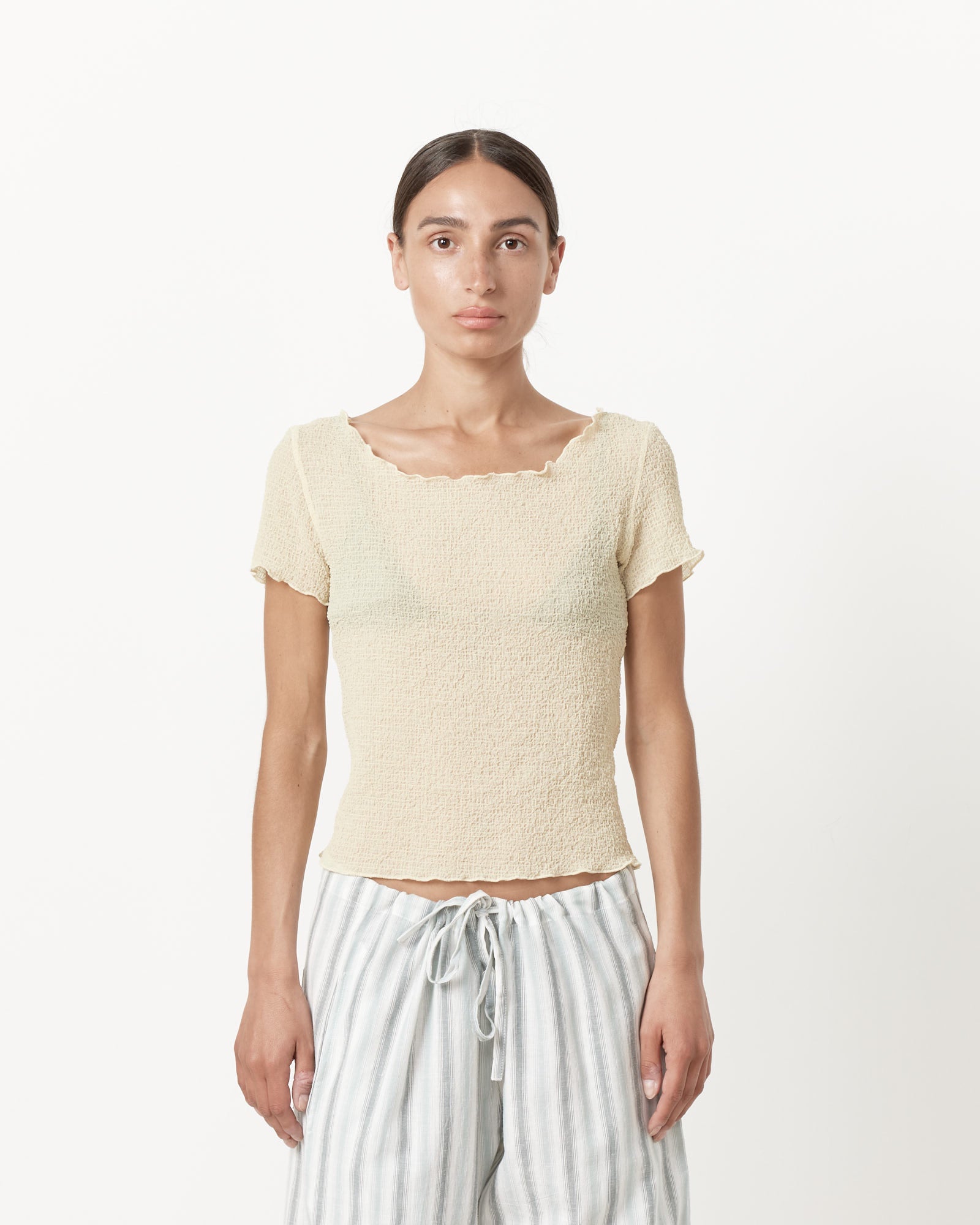 Crinkle Strawberry T-Shirt in Sandy Beige