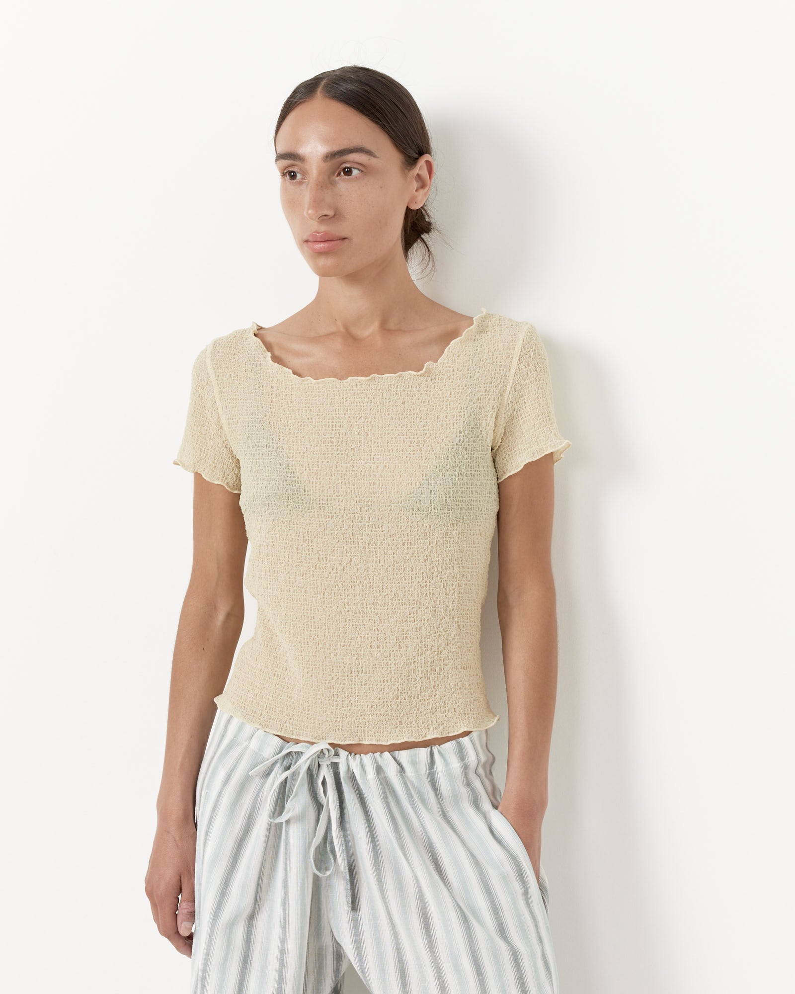 Crinkle Strawberry T-Shirt in Sandy Beige