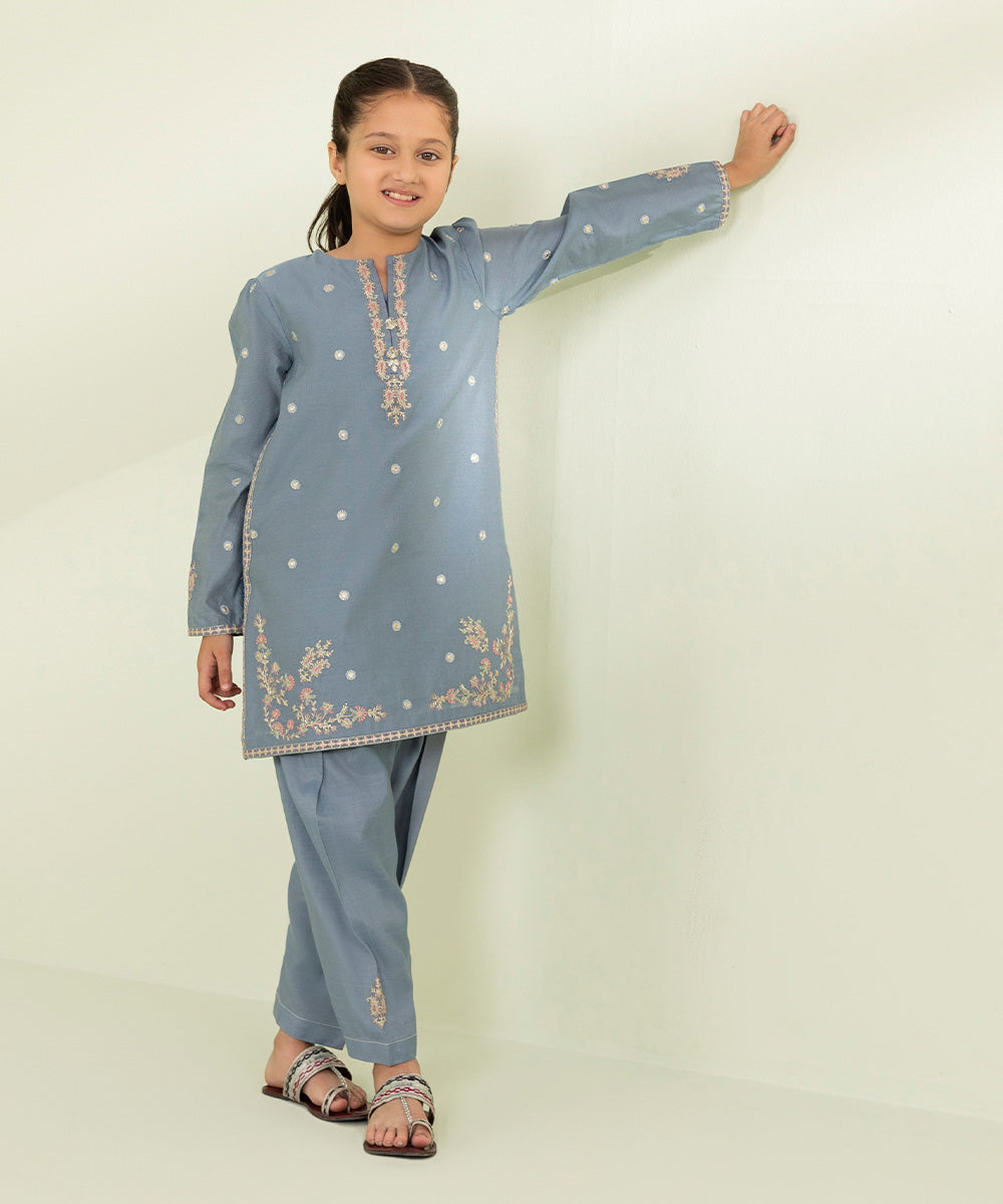 Embroidered Cotton Net Suit