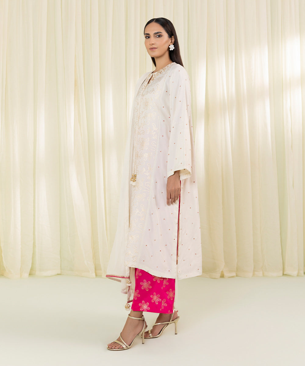 Embroidered Raw Silk Suit - 3-Piece Set