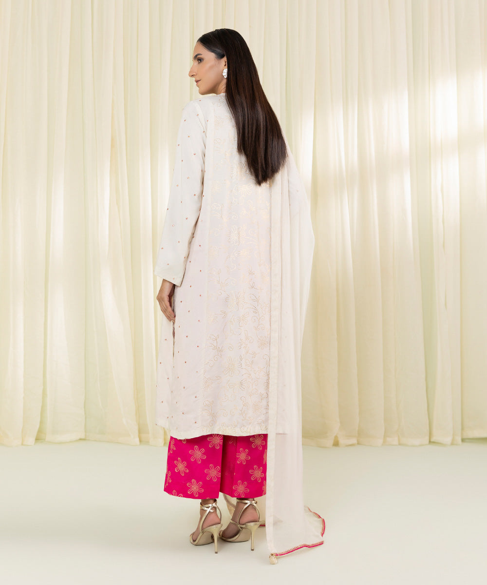 Embroidered Raw Silk Suit - 3-Piece Set