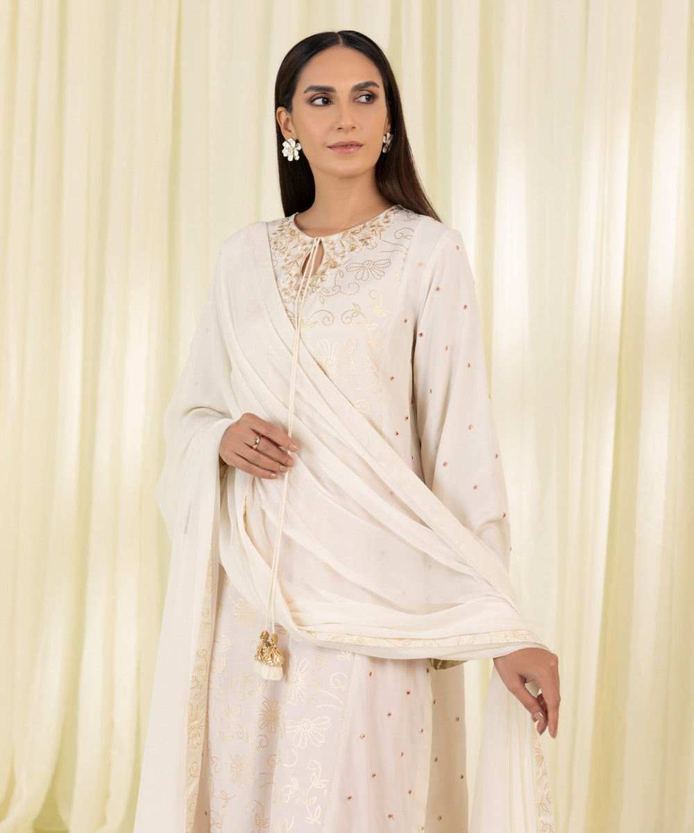 Embroidered Raw Silk Suit - 3-Piece Set