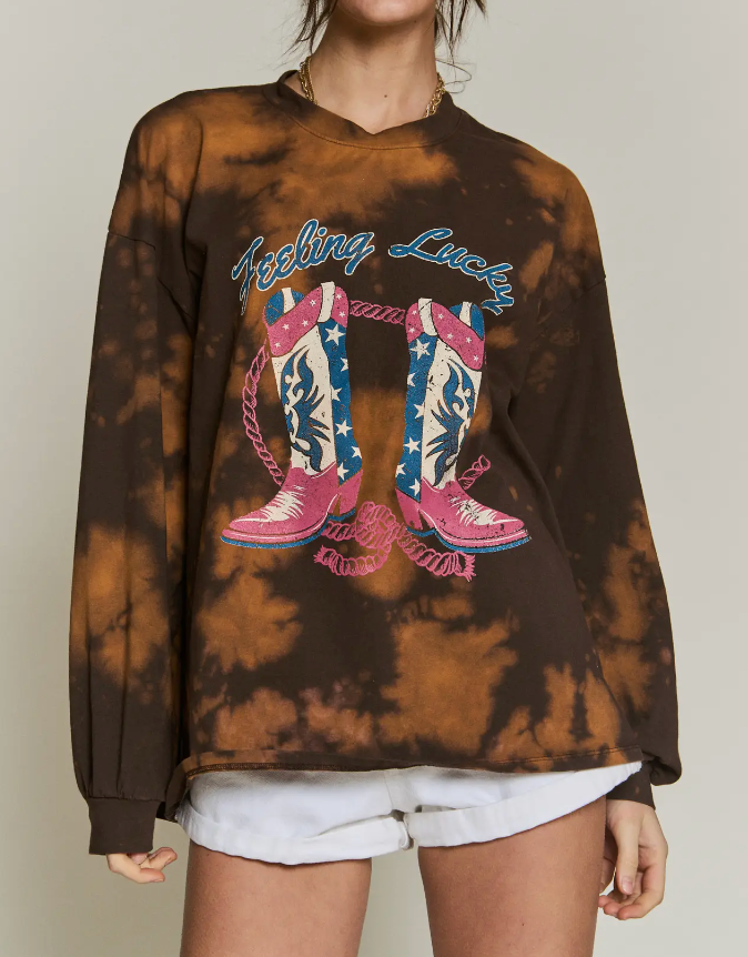 Feeling Lucky Bleached Long Sleeve Tee