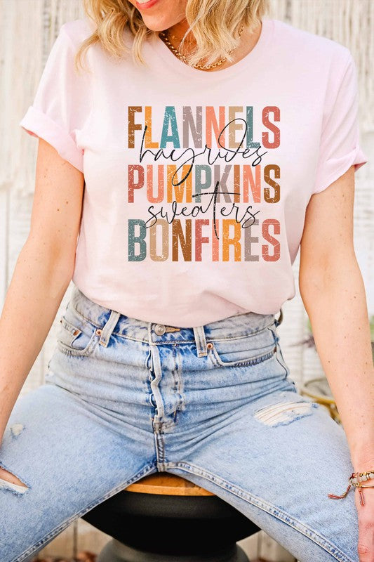 Flannels Pumpkins Bonfires Graphic Tee Plus Size - Shop Now.