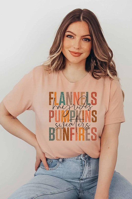 Flannels Pumpkins Bonfires Graphic Tee Plus Size - Shop Now.