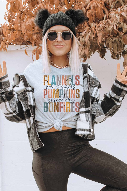 Flannels Pumpkins Bonfires Graphic Tee Plus Size - Shop Now.