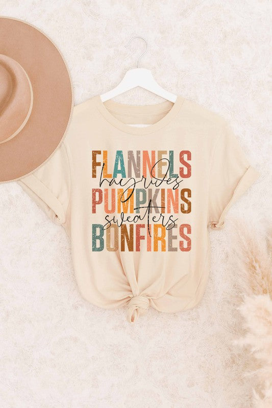 Flannels Pumpkins Bonfires Graphic Tee Plus Size - Shop Now.