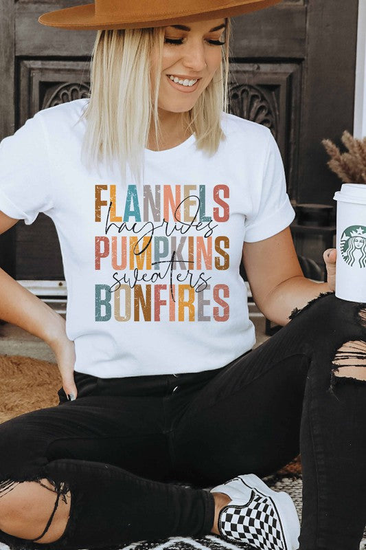 Flannels Pumpkins Bonfires Graphic Tee Plus Size - Shop Now.