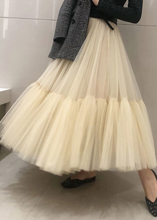 French Black High Waist Ruffled Tulle Skirts for Summer