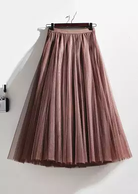 French Coffee Tulle Skirts with Elastic Waist for Summer - AS1071