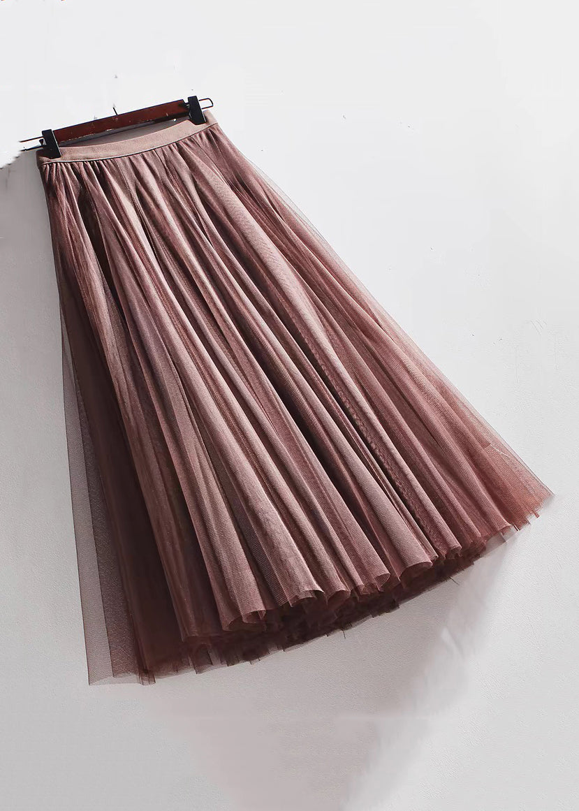 French Coffee Tulle Skirts with Elastic Waist for Summer - AS1071