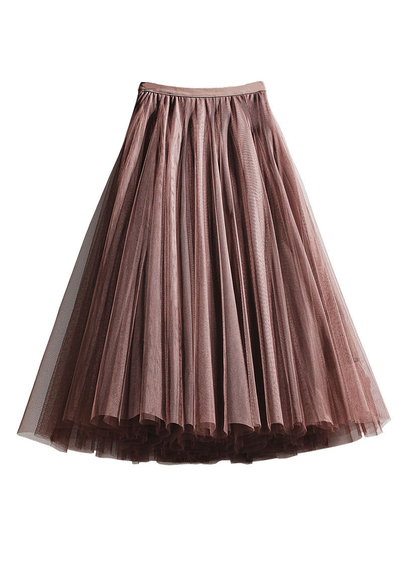 French Coffee Tulle Skirts with Elastic Waist for Summer - AS1071