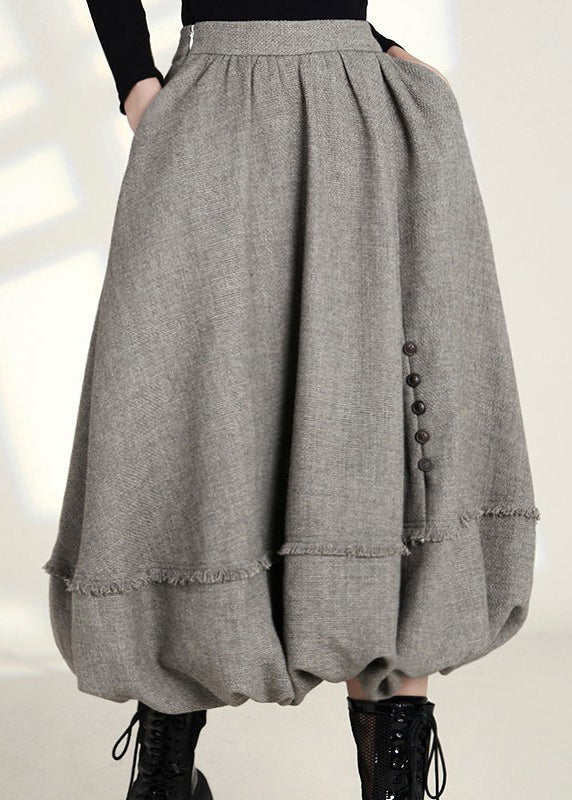 French Grey Cotton Skirts - High Waist, Zippered Pockets - Spring AS1006