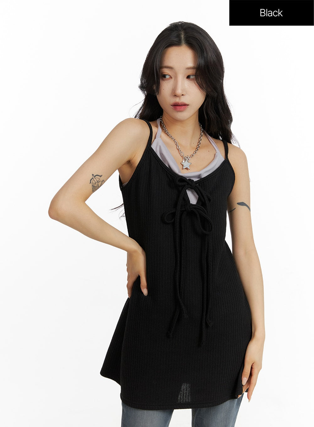 Front Tie Ribbon Cami Dress - CF416