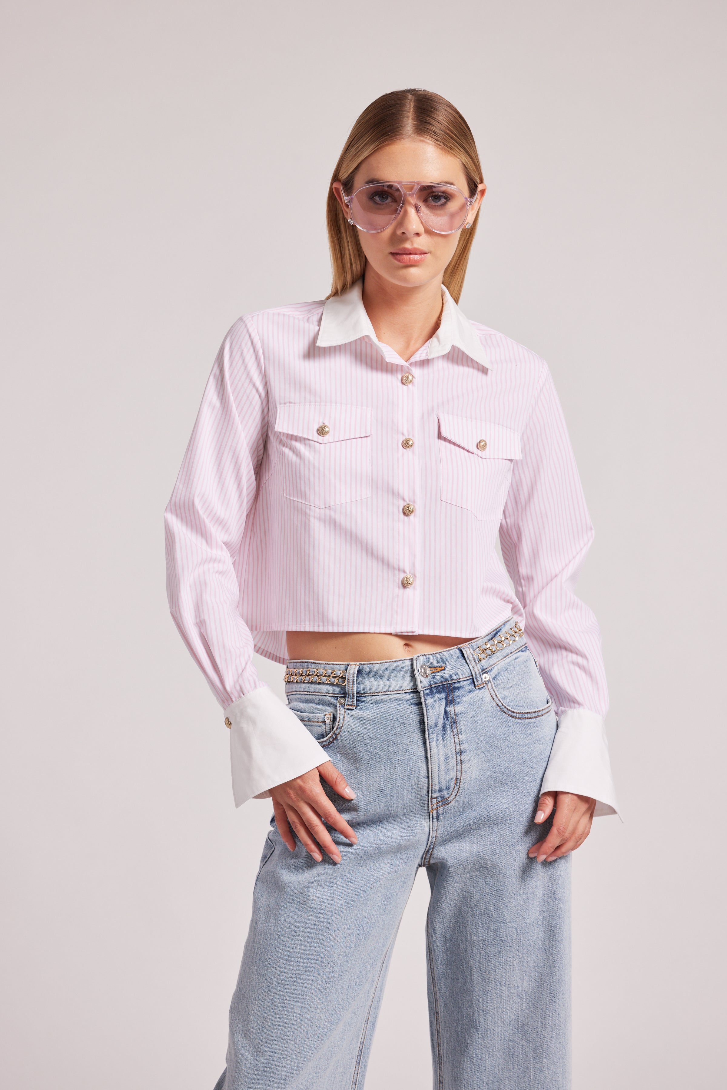 Generation Love Aliana Pinstripe Shirt White Pink