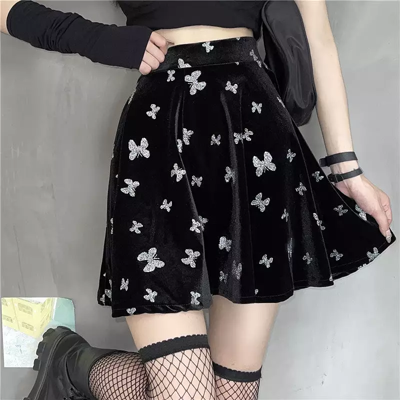 Gothic Butterfly Skirt, AD210049, black chiffon, lace trim