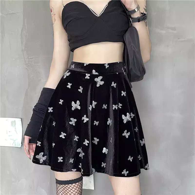 Gothic Butterfly Skirt, AD210049, black chiffon, lace trim