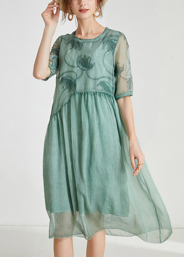 Green Patchwork Chiffon Dresses AB1026 | Summer Collection