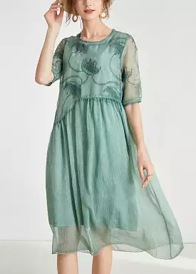 Green Patchwork Chiffon Dresses AB1026 | Summer Collection