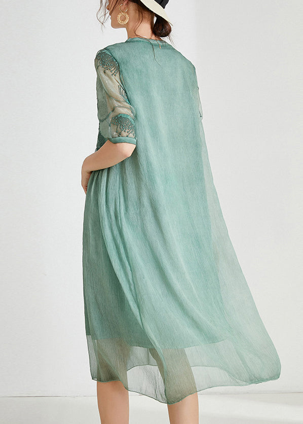 Green Patchwork Chiffon Dresses AB1026 | Summer Collection