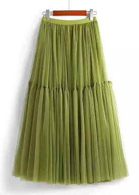 Green Tulle Skirts with Elastic Waist - AS1039