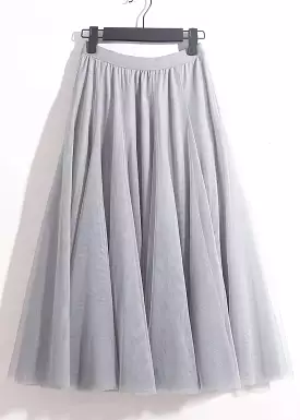 Grey Elastic Waist Tulle Skirts