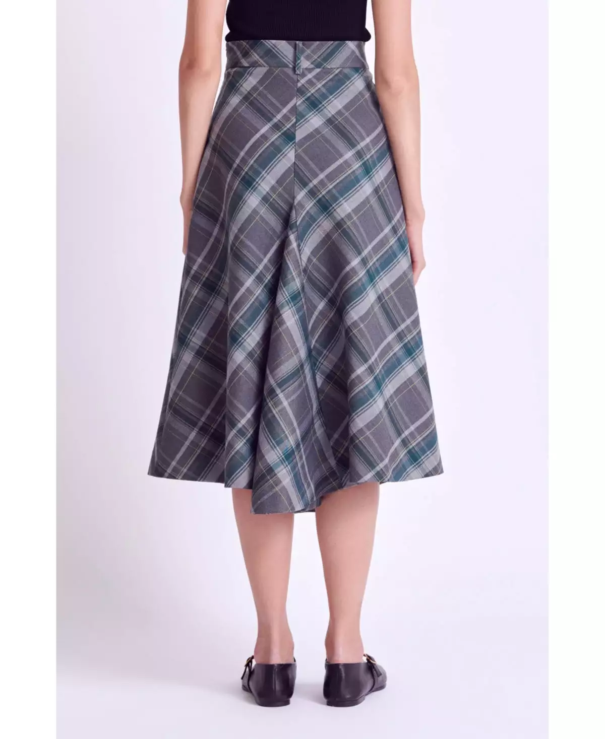 Grey/Green Plaid A Line Skirt