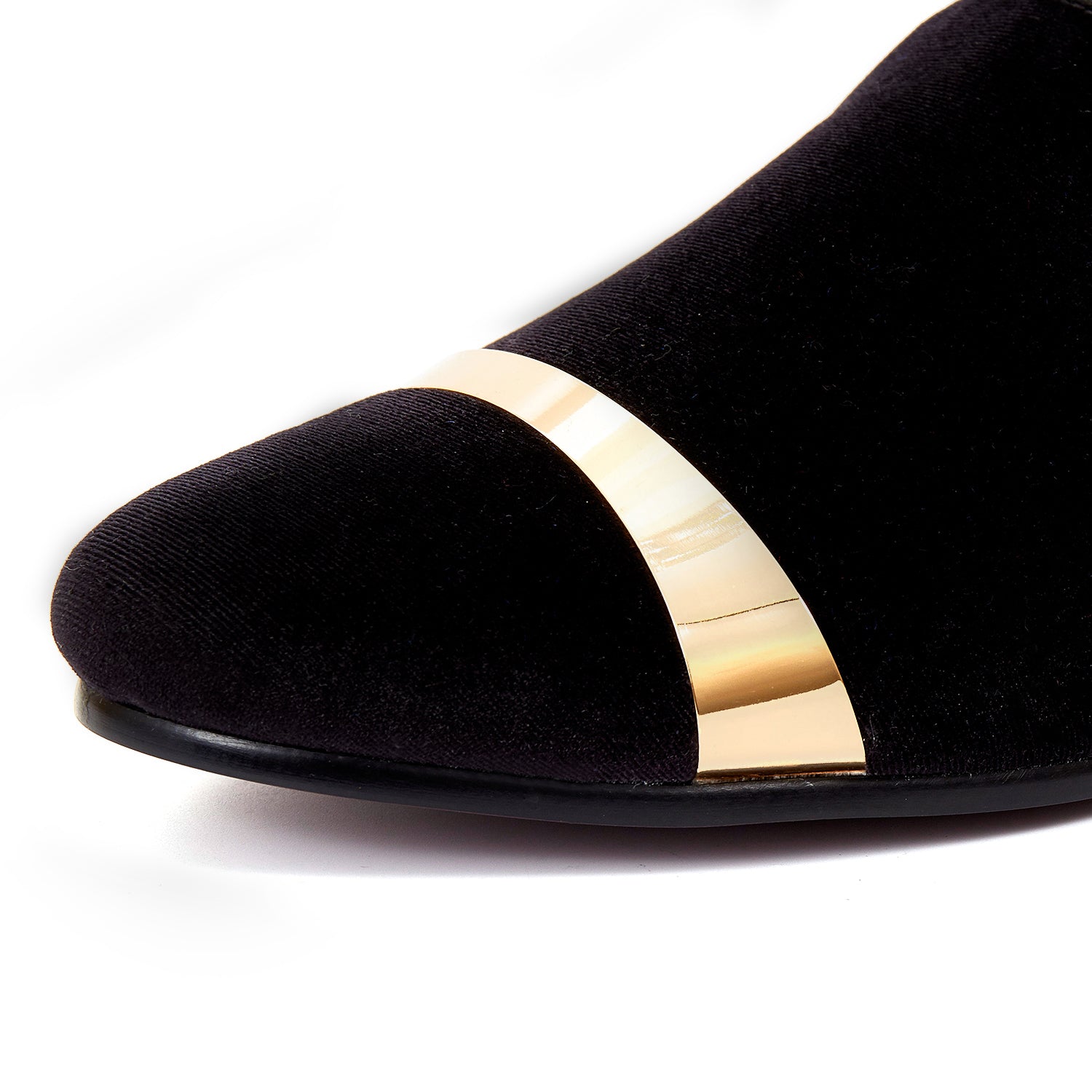 Harpelunde Men's Gold Plate Velvet Loafers - Handmade Slippers