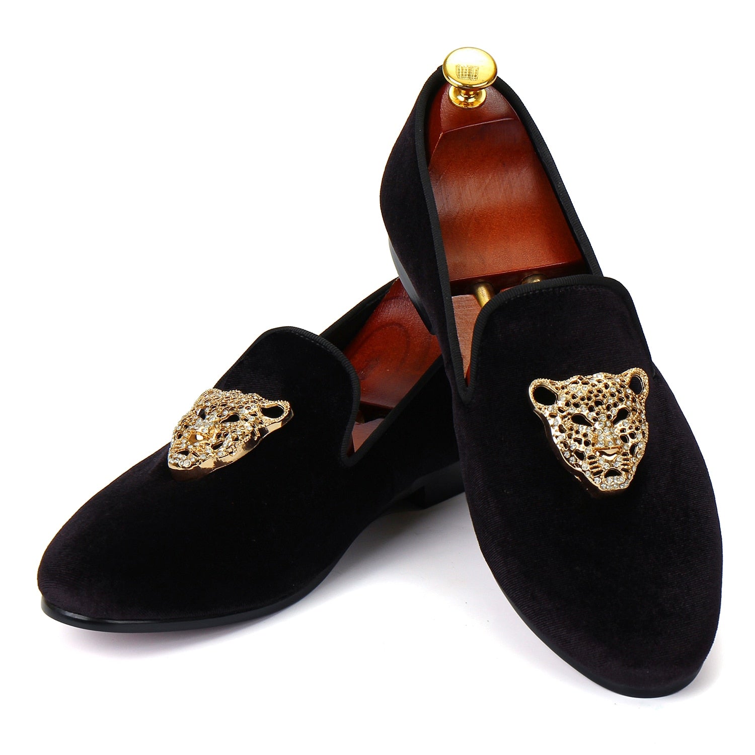 Harpelunde Velvet Animal Buckle Loafers - Black Dress Shoes