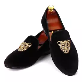 Harpelunde Velvet Animal Buckle Loafers - Black Dress Shoes