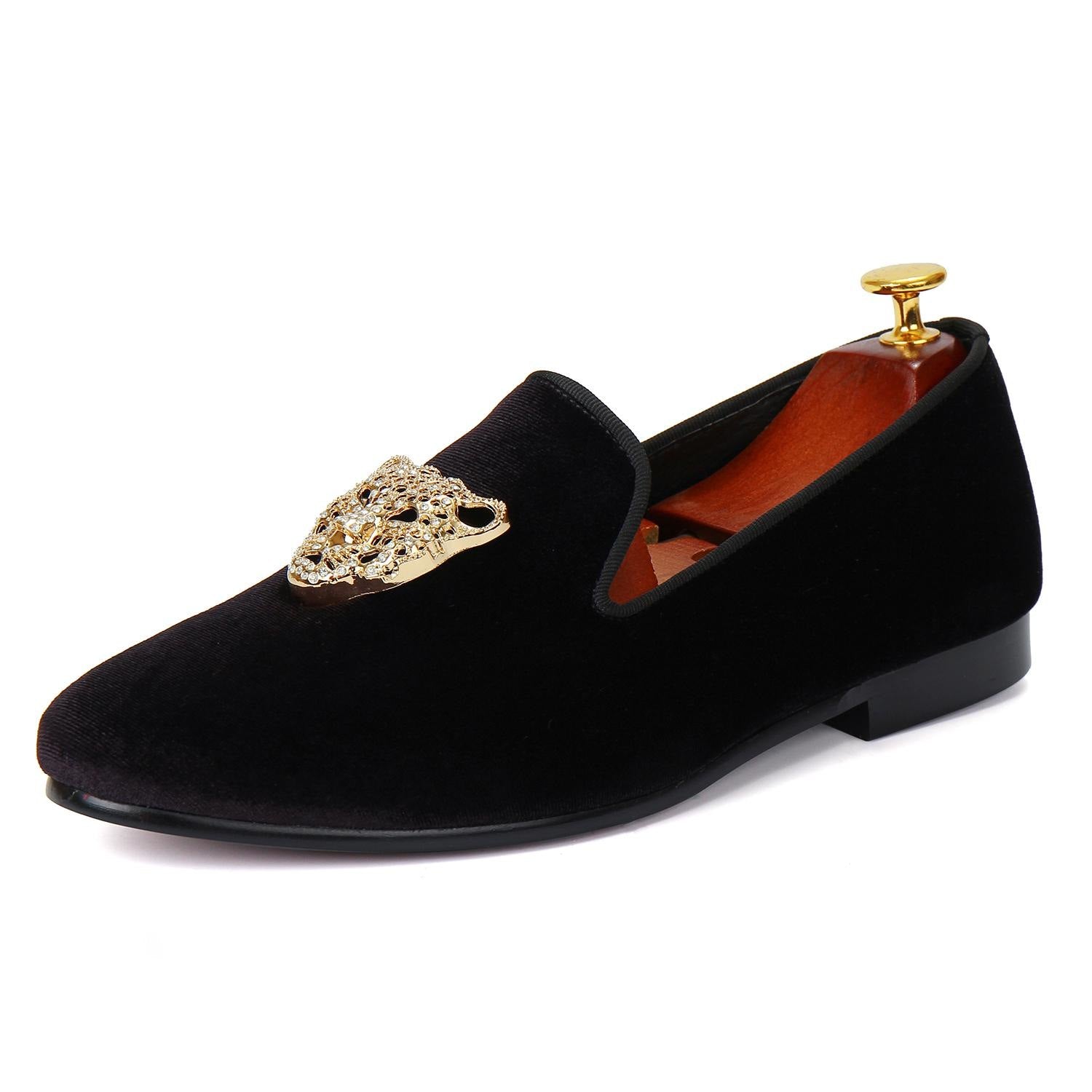 Harpelunde Velvet Animal Buckle Loafers - Black Dress Shoes