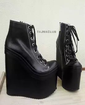 High Heel Black Sneaker Wedges